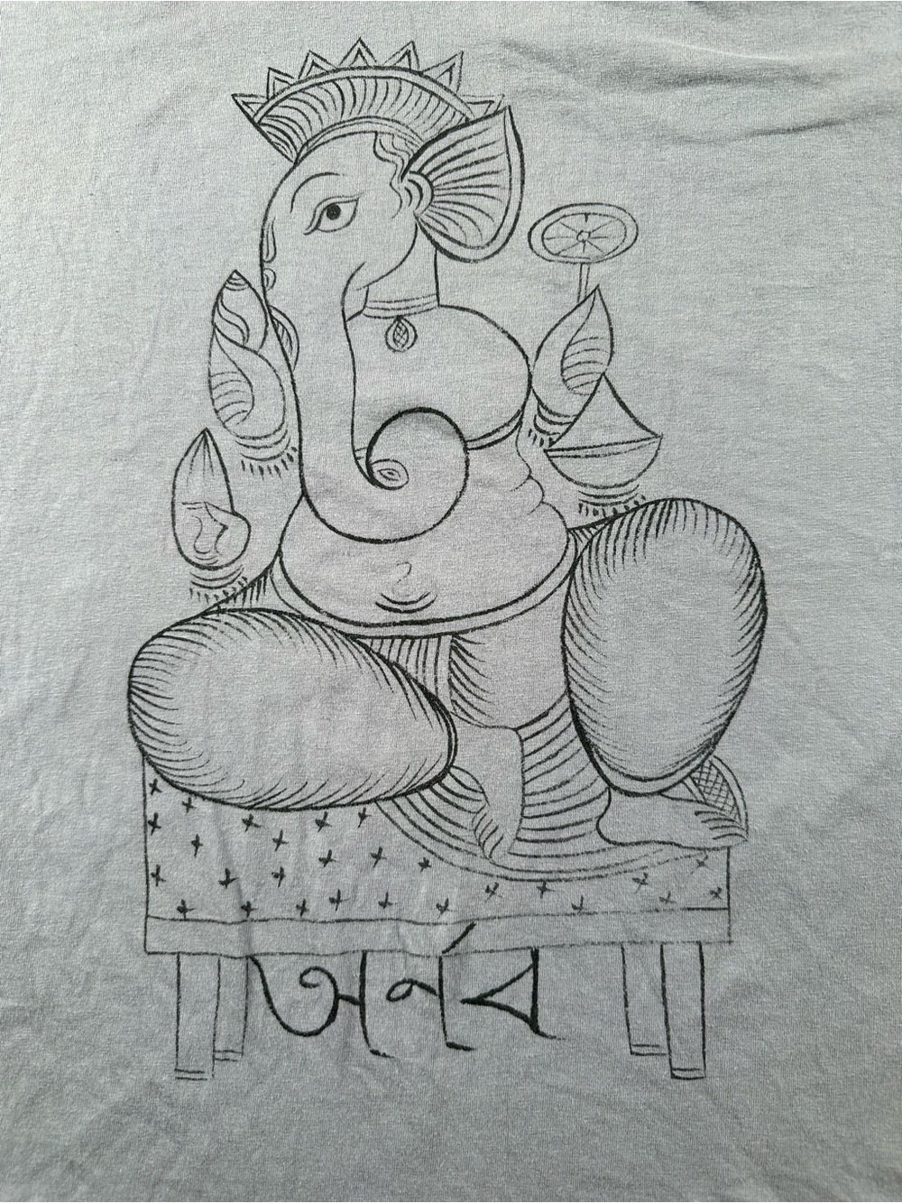 Light Gray Tee with Black Ganesha Line Art
